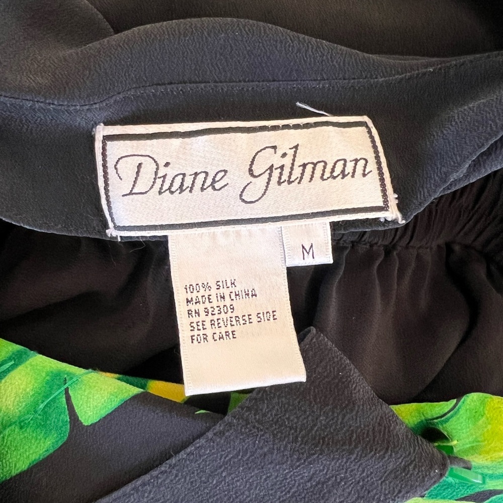 DIANE GILMAN 100% SILK TROPICAL PALMS RESORT-WEAR PANT SUIT W/ SEQUIN‎ DETAILING - Picture 11 of 14